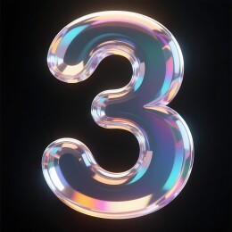 黑底炫彩透明水晶玻璃质感数字3