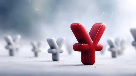 红色日元符号在众多灰色符号中