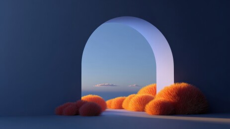 橙色毛绒球与拱门