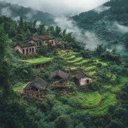 山丘上的宁静小村庄