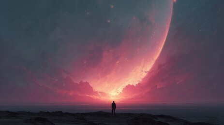 神秘外星黄昏的孤独探索者