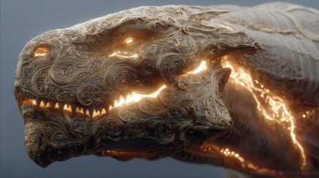 精美龙首雕塑的奇幻光辉