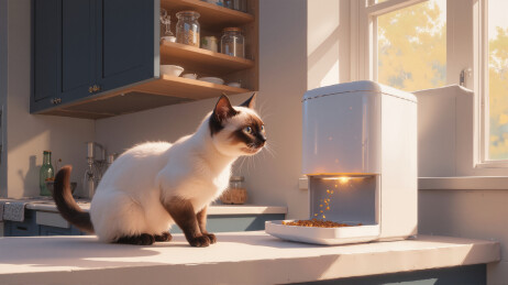 猫咪智能喂食器插画