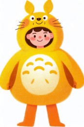 插画风格穿着龙猫造型衣服的女孩