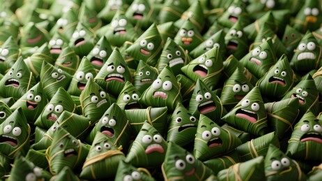 卡通风格端午节实景合成搞怪粽子表情插图