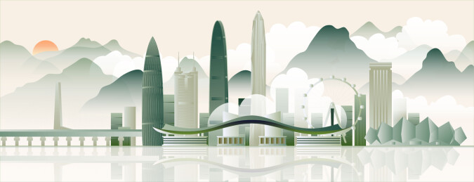 深圳墨绿地标建筑城市天际线新中式