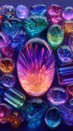 黑底桌面堆积的荧光色华丽宝石晶体3D插画