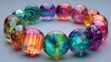 黑底桌面堆积的荧光色华丽宝石晶体3D插画