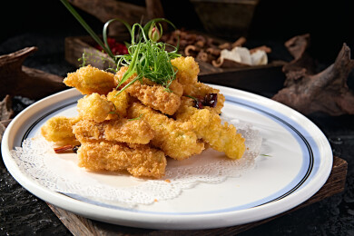 中餐风味美食裹面油炸茄子条