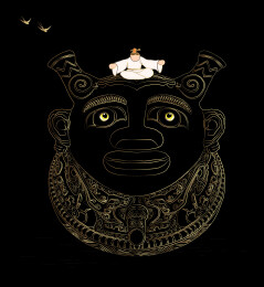 人面盉国宝青铜器酒壶矢量古人手绘插画线稿