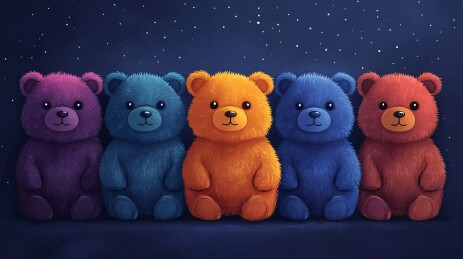 多彩毛绒小熊插画