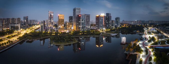 山东淄博航拍城市风光夜景建筑CBD