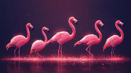 梦幻粉色火烈鸟插画