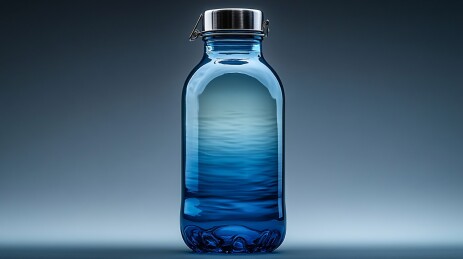 透明蓝色水瓶特写