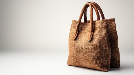 棕色麻布手提包