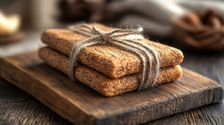 木盘上用麻绳捆绑的美味饼干