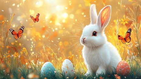 春日白兔与彩蛋插画