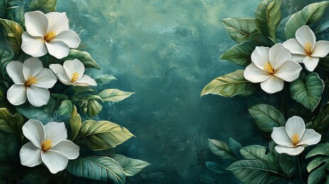 白鸡蛋花绿叶插画背景图