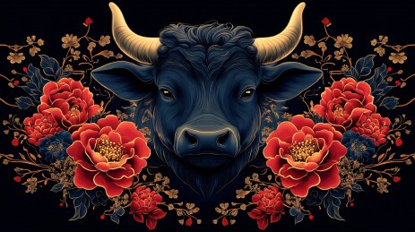 牛与繁花插画