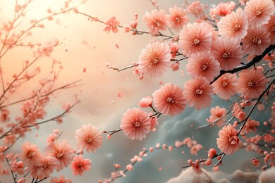梦幻粉色繁花绽放美景