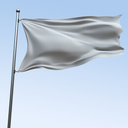 迎风飘舞的白色旗帜和金属旗杆