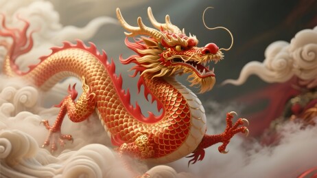 中国龙形象的龙抬头3D插画