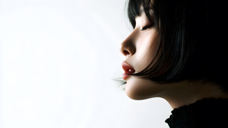 简洁背景下的女性侧面