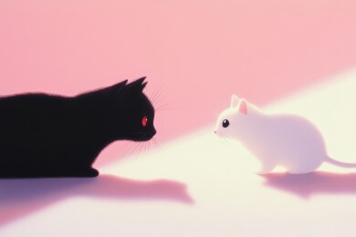 黑猫与白鼠对视
