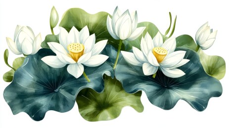 水彩白莲花叶片