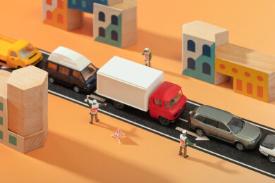 微缩创意道路堵车与交通指挥