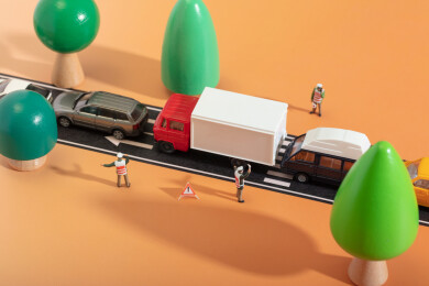 微缩创意道路堵车与交通指挥