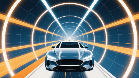 汽车在带有光影效果的隧道中行驶