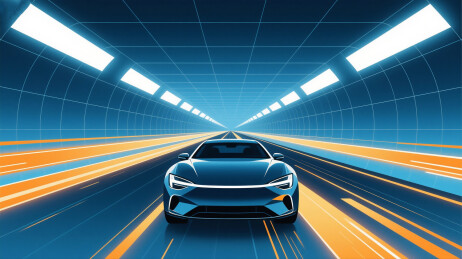 汽车在带有光影效果的隧道中行驶