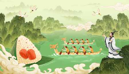 端午节粽子龙舟屈原包装插画