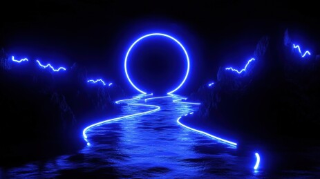 蓝色霓虹门户蜿蜒河道