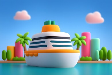 假期出行的海上轮船3D场景插画