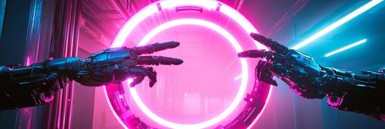 机械手霓虹感未来科技场景