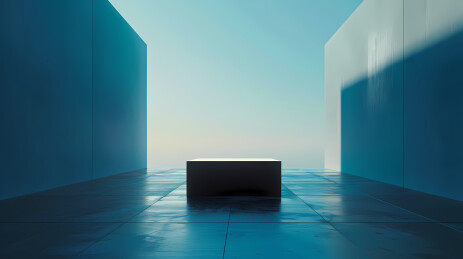 蓝色建筑与黑方体