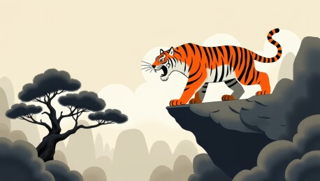 水墨风老虎啸山林