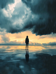 一个人站在雨中的剪影