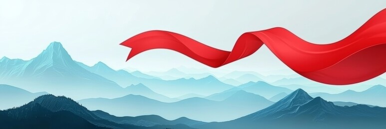 飘扬红绸动感山水场景