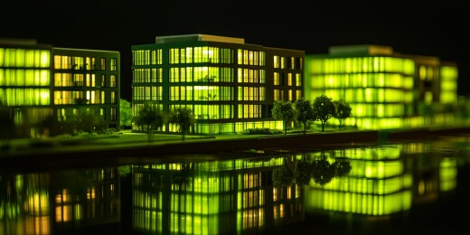 住宅区暖光夜晚居住场景