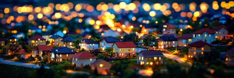住宅区暖光夜晚居住场景