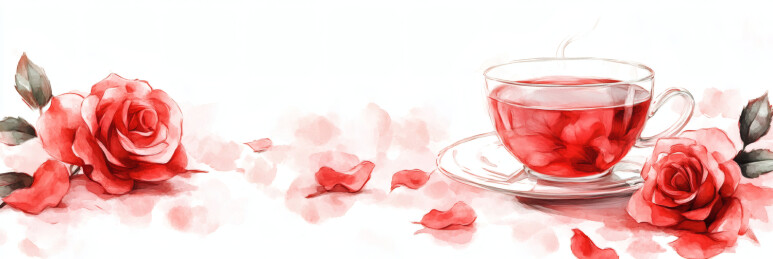 手绘玫瑰花茶插画