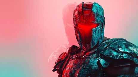 装甲战士面泛红光