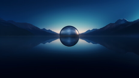 深蓝湖景与透明球体