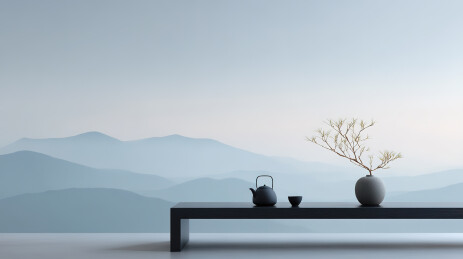 山水背景下的茶具和中国传统饮食文化概念