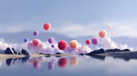 梦幻色彩的漂浮绒球
