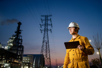 工人在化工厂夜景