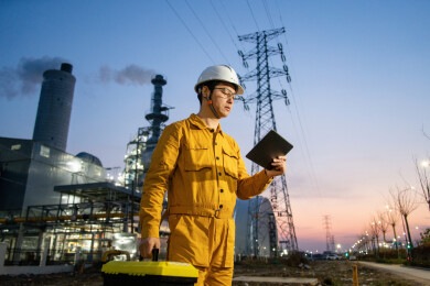 工人在化工厂夜景